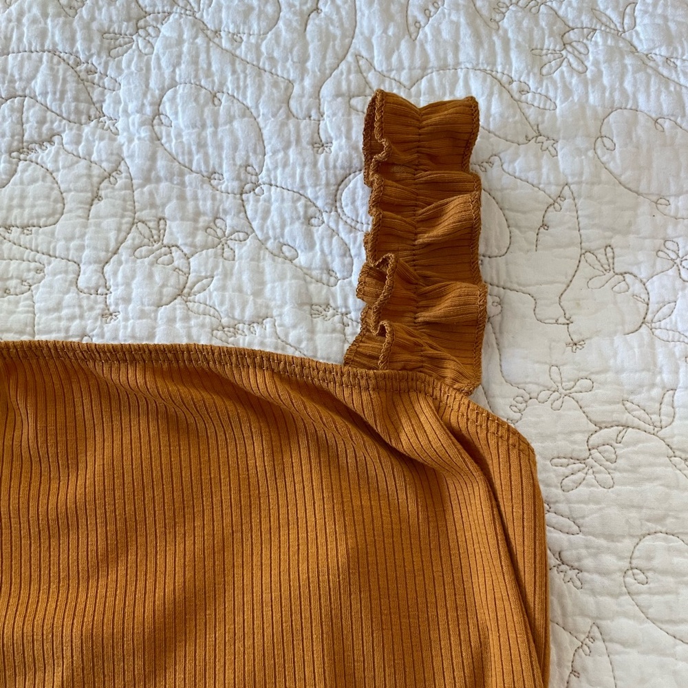 Ribbed Ruffled Mustard Bodysuit - Picture 3 of 6
